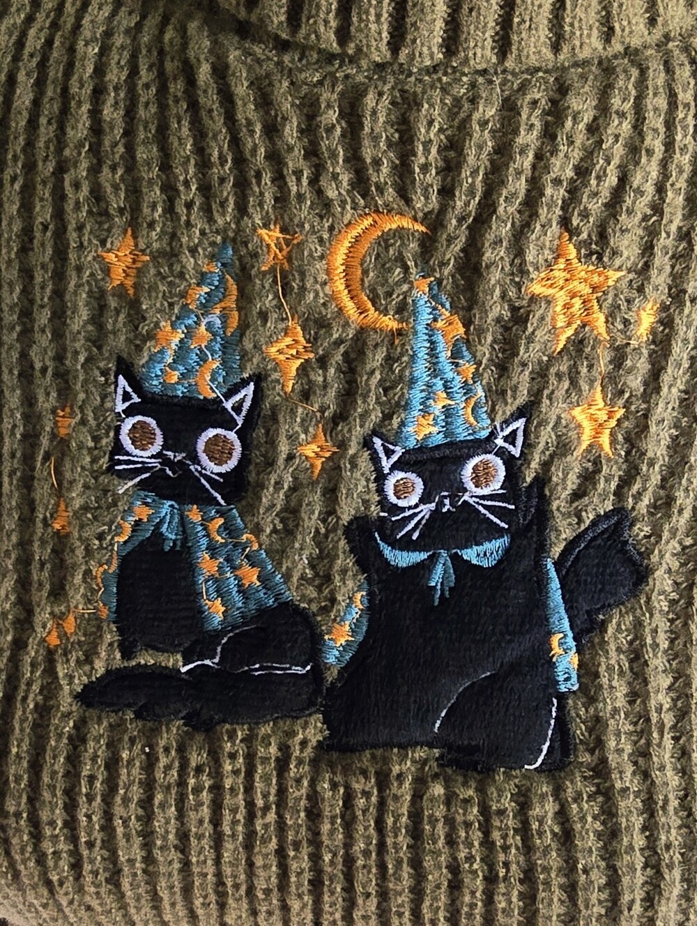 Romwe Women Youth Gothic Sweater Celestial Motifs And Black Cats - Picture 4 of 8